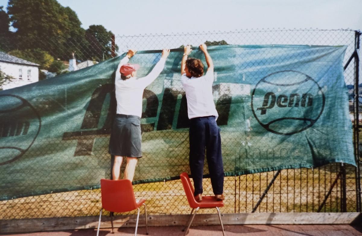 Putting up banners in 1995